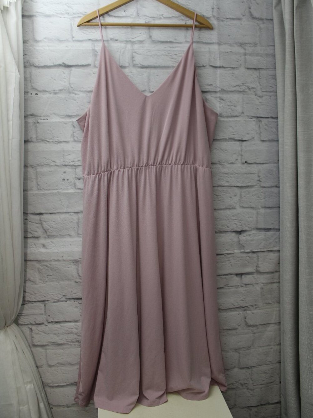 H&M Plus XXL Dusty Pink Spaghetti Strap V Neck Midi Dress Summer Wedding FLAW